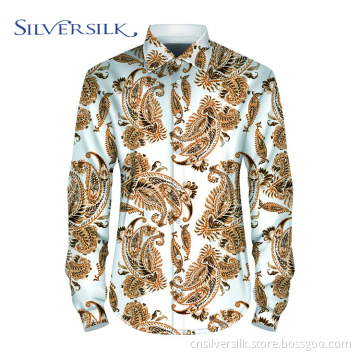 Design Printed Leaves Rot Polyester Herren Gelbe Hemden
